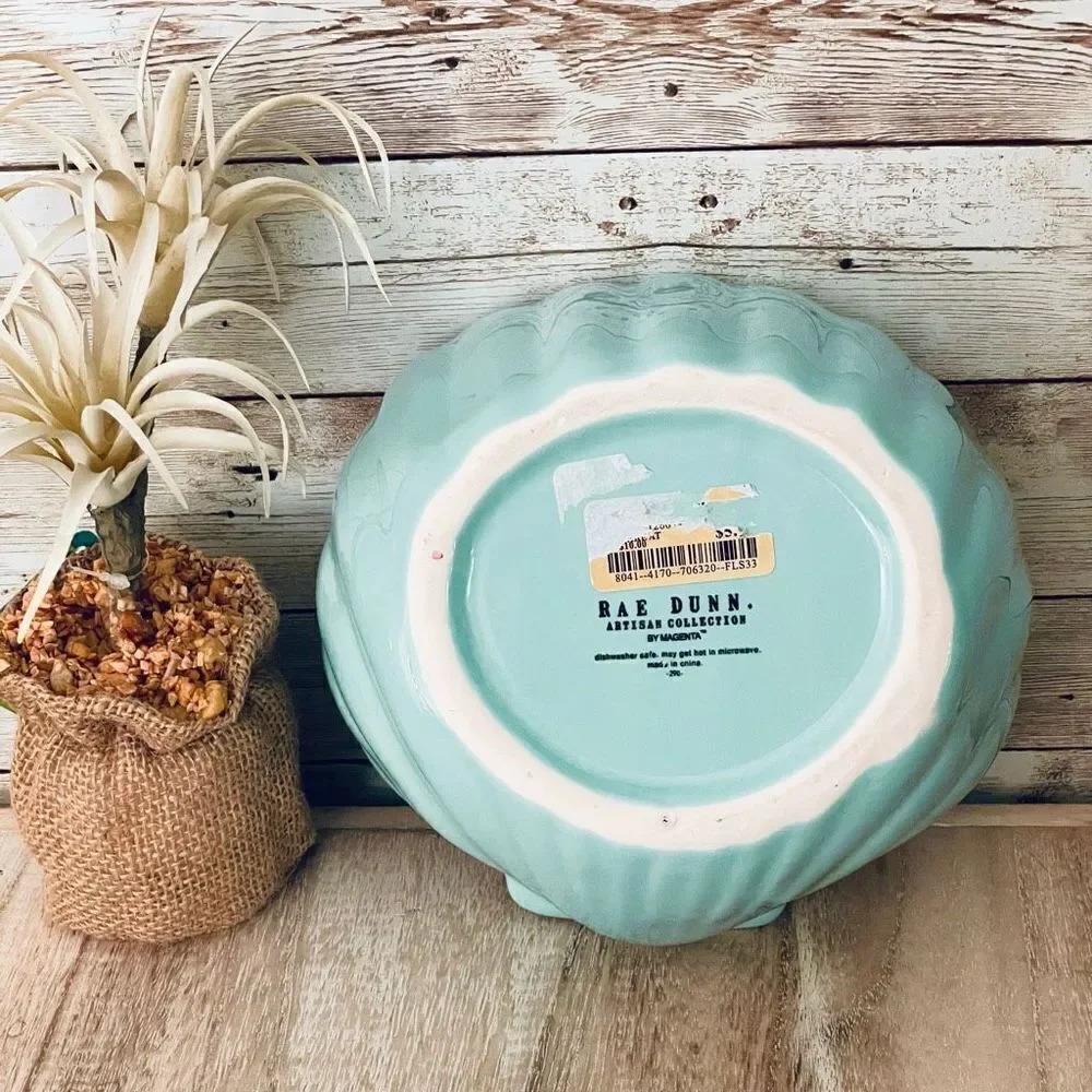 NWT Gorgeous Rae Dunn ALOHA shell shape blue Ceramic plate/tray/ Dish Bowl
